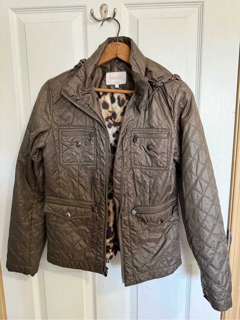 Laundry by Shelli Segal Quilted Brown Women's Jacket with Leopard Lining